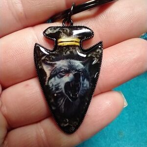 Black keychain growling grey wolf jewelry